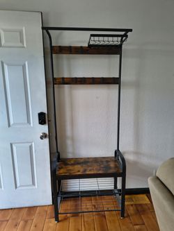 Entry Bench with Hooks and Shoe organizer