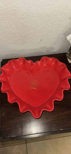 Red scalloped ceramic heart pie dish