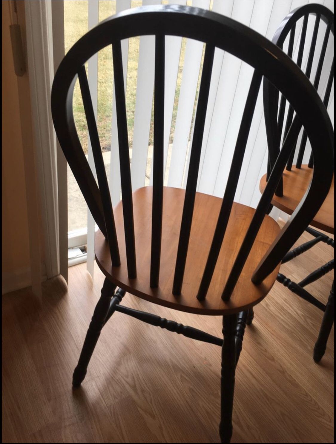 4 black and oak dining chairs