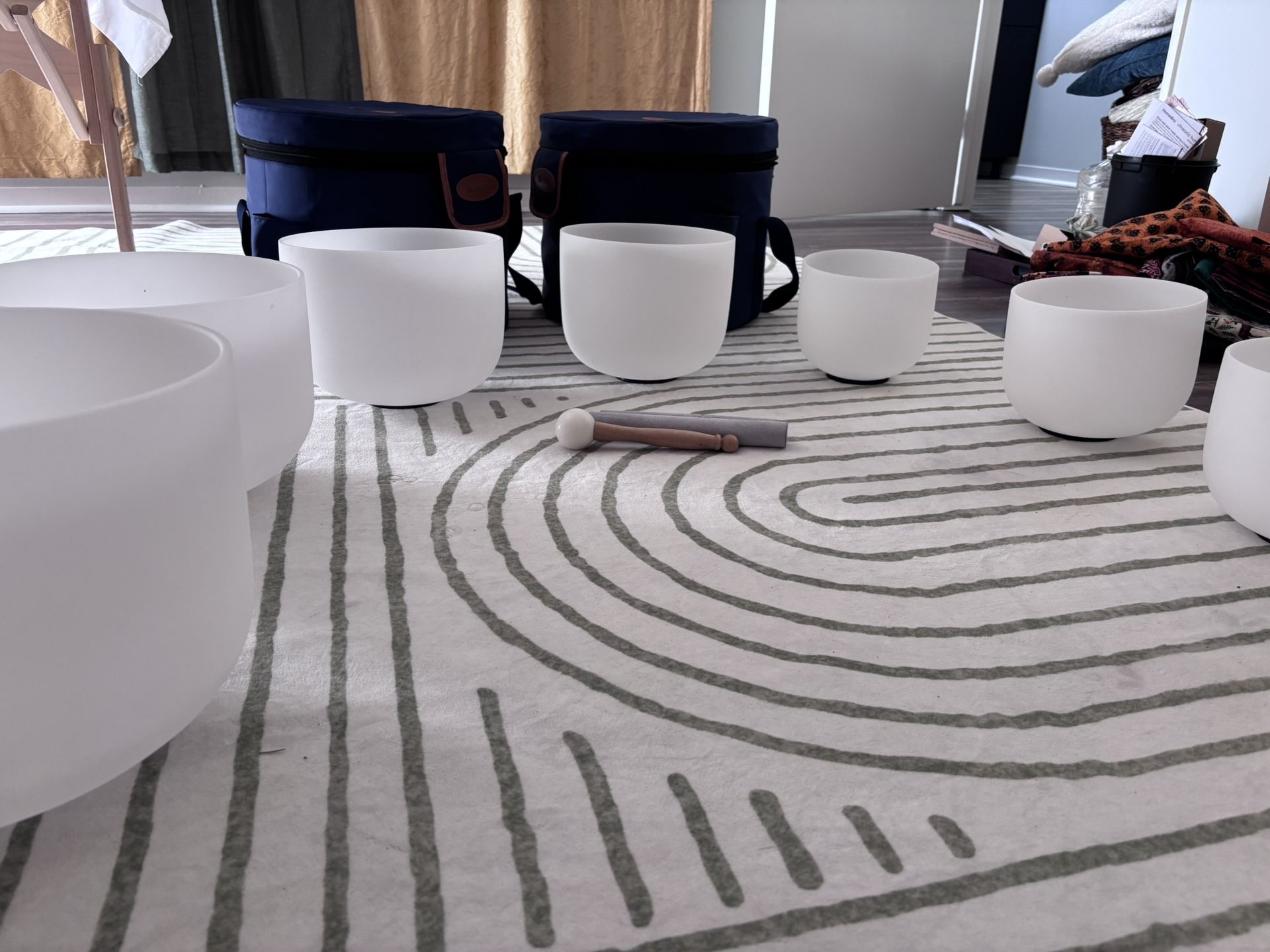 Family Set Of Crystal Singing Bowls With Carrying Cases 