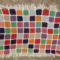 Vintage Handmade Crochet Granny Square Afghan / Throw Blanket