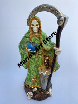 Estatue de La Santa Muerte Vestida de Dinero de 16"