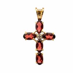 Woman’s Ladies 10k Yellow Gold Red Stone Cross Pendant for Necklace GP3126324