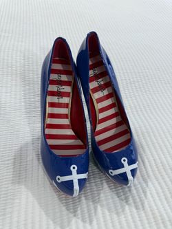 Blue Patent Leather Nautical Anchor Heels
