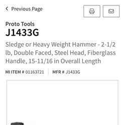 Sledge or Heavy Weight Hammer - 2-1/2 Ib, Double Faced, Steel Head, Fiberglass Handle, 