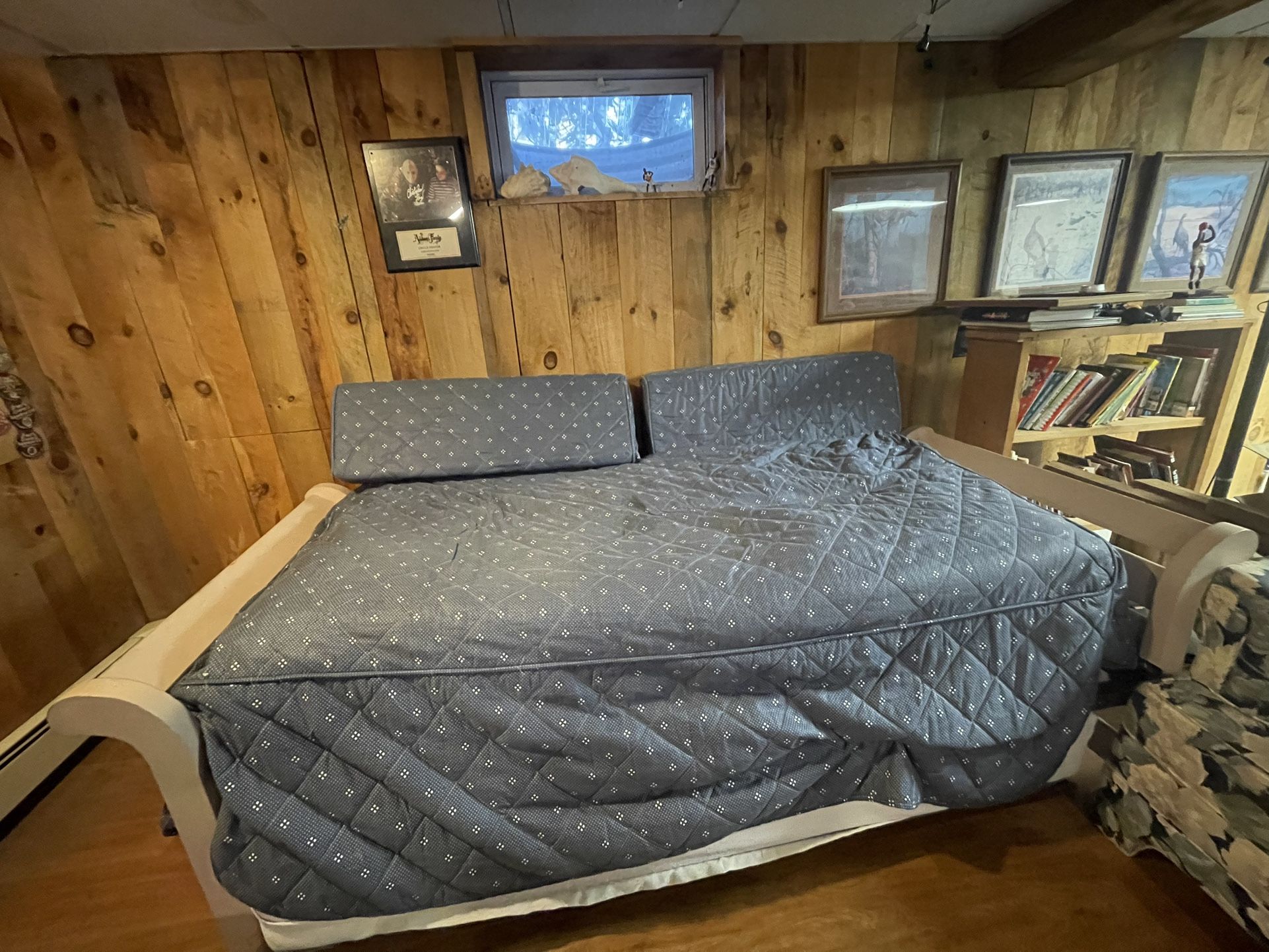 Wood Trundle Bed with cushions and cover