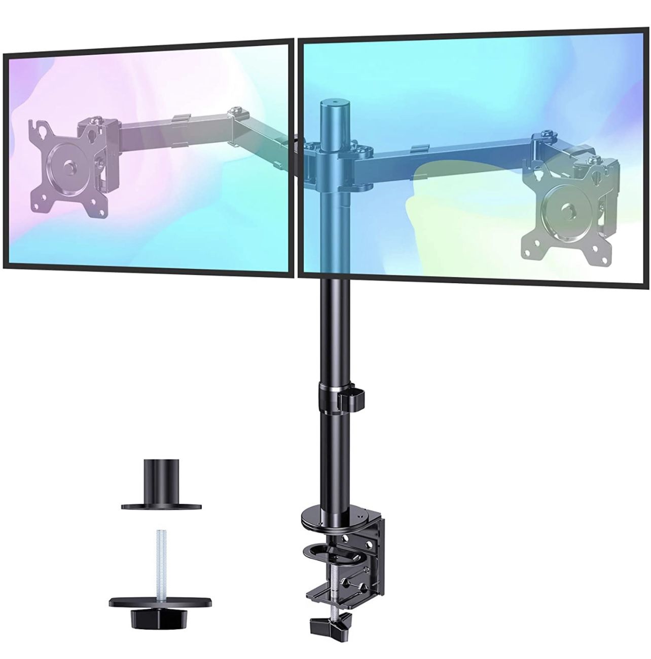 Dual Monitor Stand Desk Mount - Heavy Duty Fully Height Adjust LCD Monitor Mount with 2 Mounting Methods Fits Screens Up to 32" -Holds Up to 26.4 lbs 