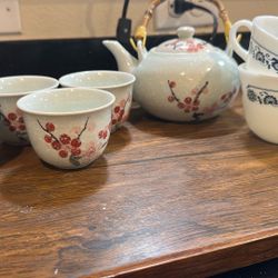 Glass Japanese Teapot And Glass Cups