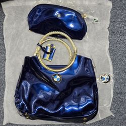 BMW Blue And Gold Handbag Purse Wallet Crossbody Hand Bag With Small Wallet
