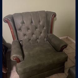 Gorgeous Vintage Green Leather Arm Chair