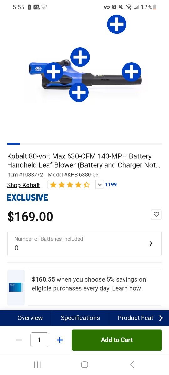 Kobalt 80-volt Max 630-CFM 140-MPH Battery Handheld Leaf Blower (only Charger Included)