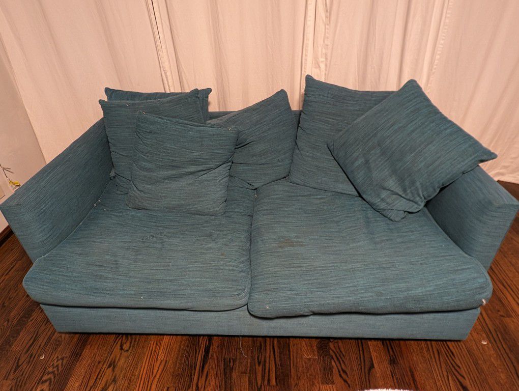 Turquoise Couch, Two Cushion Deep Seat