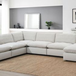 LINEN 6 PC SECTIONAL (3 ARMLESS CHAIRS WITH RIGHT SIDED CHAISE)