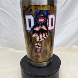 Super Dad 20 oz Tumbler – Superman Fist – Painted Wood Grain Look – Epoxy Sealed