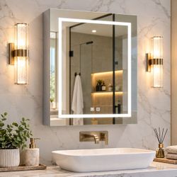 Mepplzian 24x30 LED Medicine Cabinet w/ Mirror, Lights & Defogger