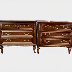 French regency vintage solid wood pair of chests large nightstands by EJ Victor Newport historic collection commodes