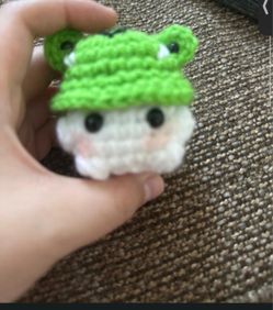 Mushroom with frog hat crochet keychain
