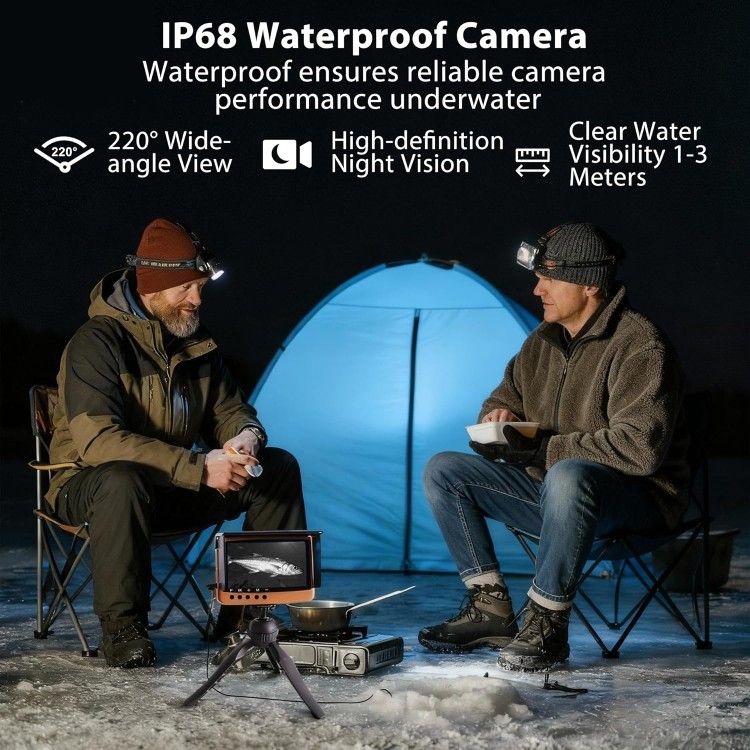IP68 Waterproof Underwater Fishing Camera with Monitor | All-in-One Portable Fish Finder with Night Vision & Depth Finder