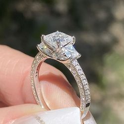 NEW! 2CTW. Three Stone Princess Cut, Genuine Moissanite Diamond Engagement/ Promise Ring, Please See Details 🌹