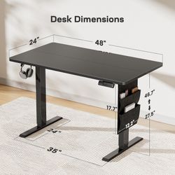 Marsail Electric Standing Desk 48x24 — Adjustable Sit/Stand, Black