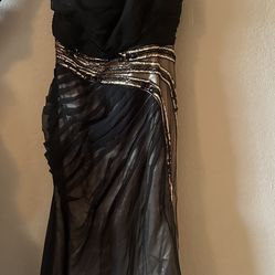 One strap black and gold dress