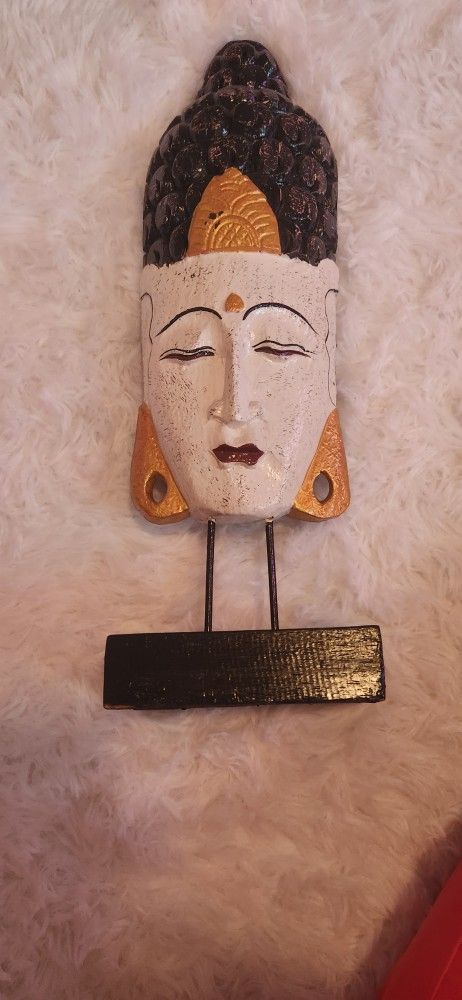 Wooden Indonesian Buddha Head Sculpture