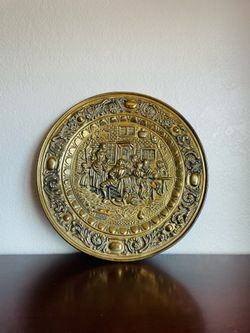 Vintage Brass Embossed Decorative Wall Plate