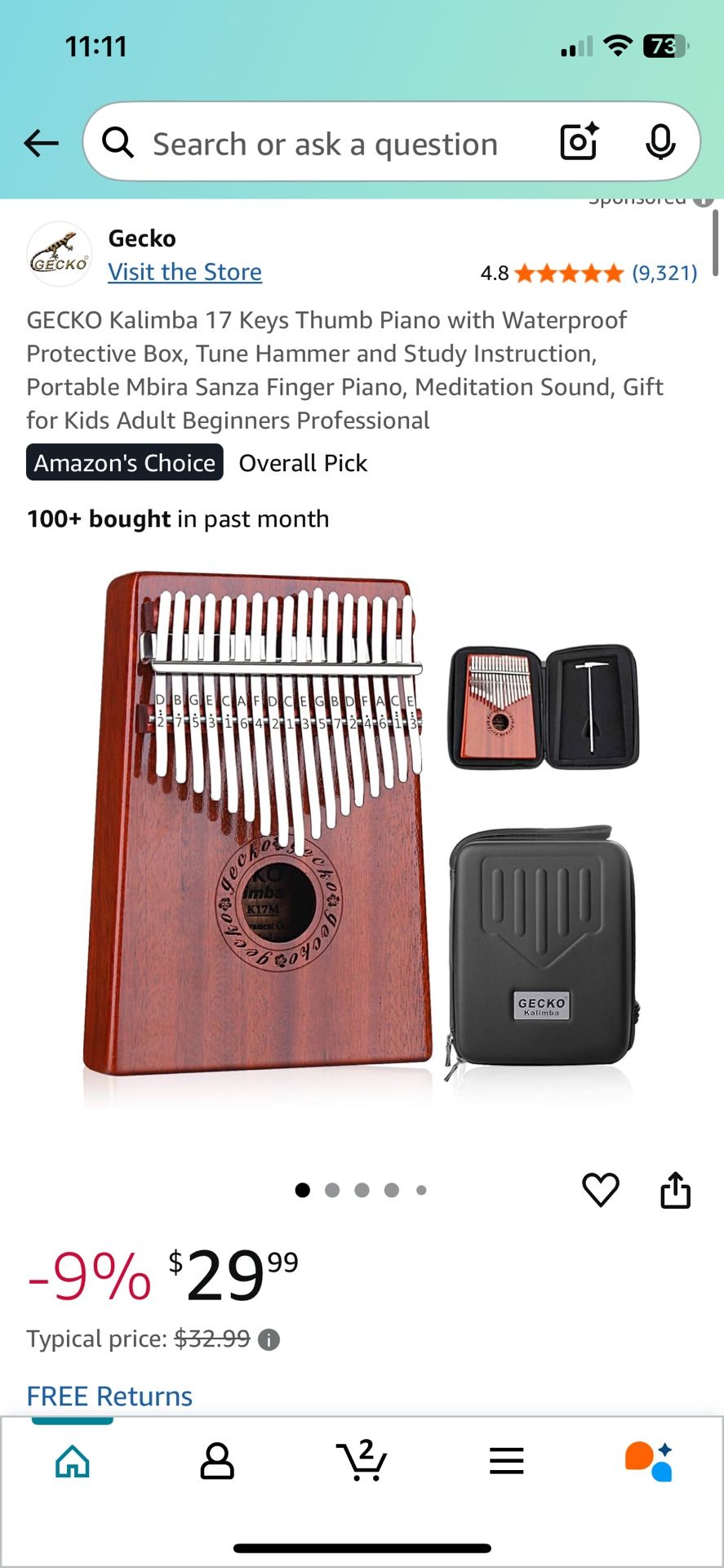 GECKO Kalimba 17 Keys Thumb Piano