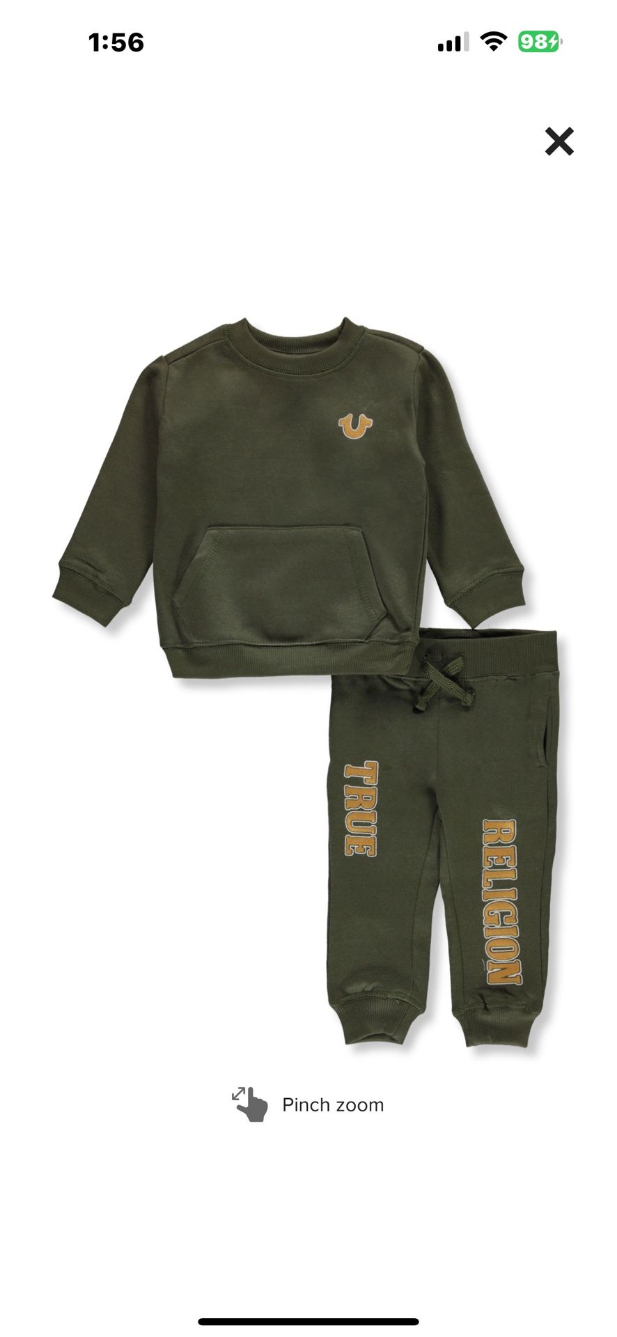 TRUE RELIGION Two-Piece Pullover Hoodie & Joggers Set Boys 12M NWT