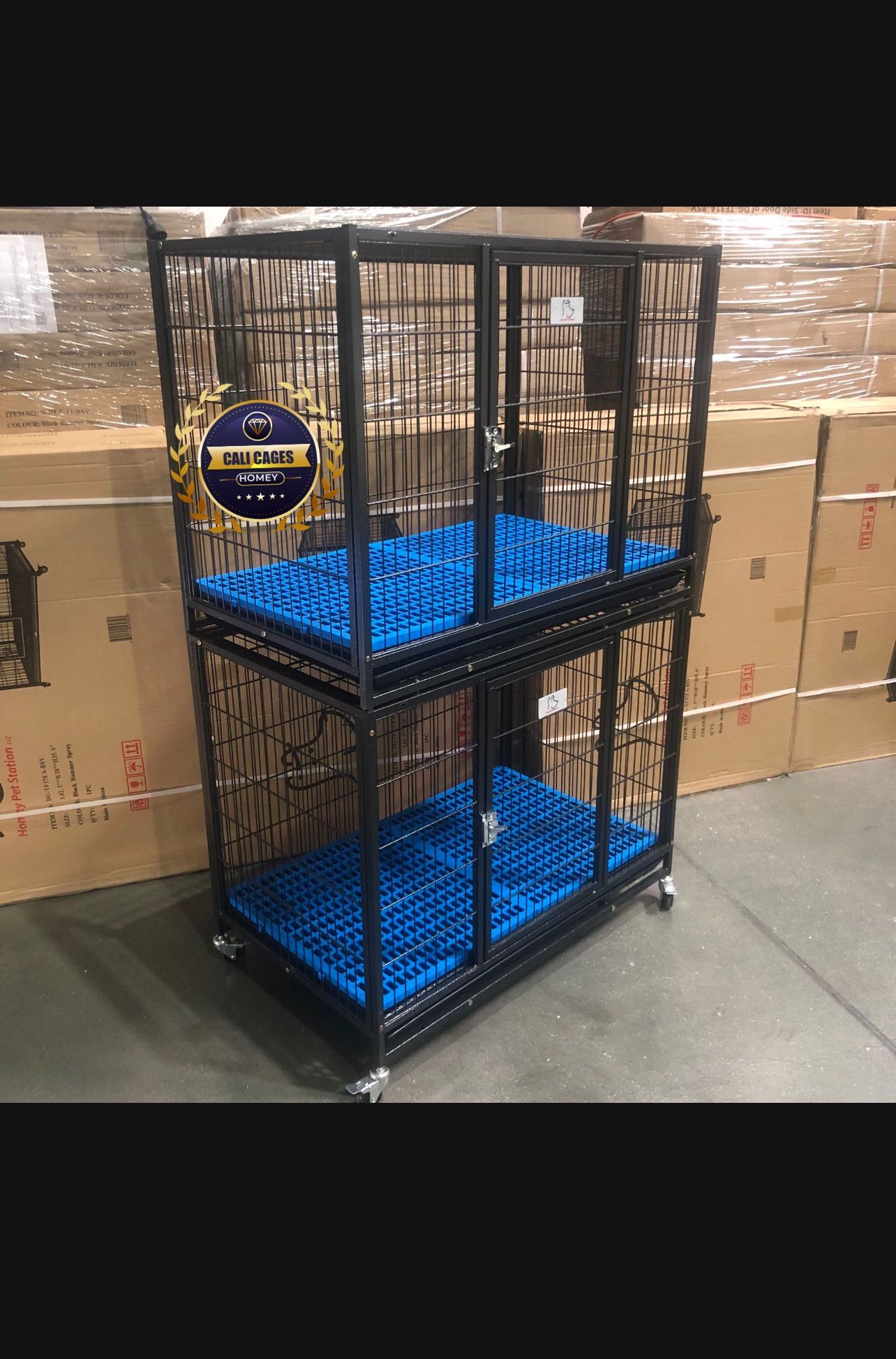 Double Door Dog Crate With Floor Grate 43 Inch Heavy Duty Dog
