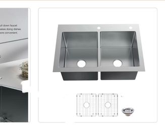 33x22x9 GLACIER BAY DOUBLE TUB STAINLESS KITCHEN SINK NEW