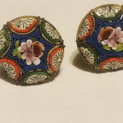 Antique Micro mosaic Screw On Earrings 1930’s Excellent Condition