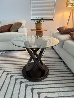 Matching Glass Coffee Table & End Table Set | Contemporary Dark Wood Base