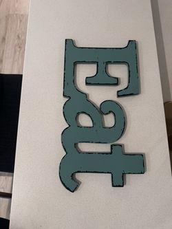 Teal Distressed Wood EAT Wall Sign