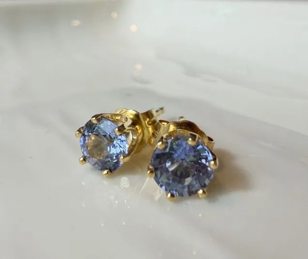 Light Blue Stone Earrings - 14K studs. 