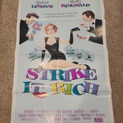 NEW OLD STOCK RARE 1990 Miramax Strike It Rich MOLLY RINGWALD Movie Poster 27X40.5".