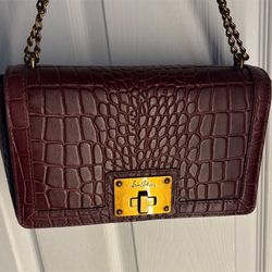 Sam Edelman Burgundy Crocodile-Embossed Crossbody Bag