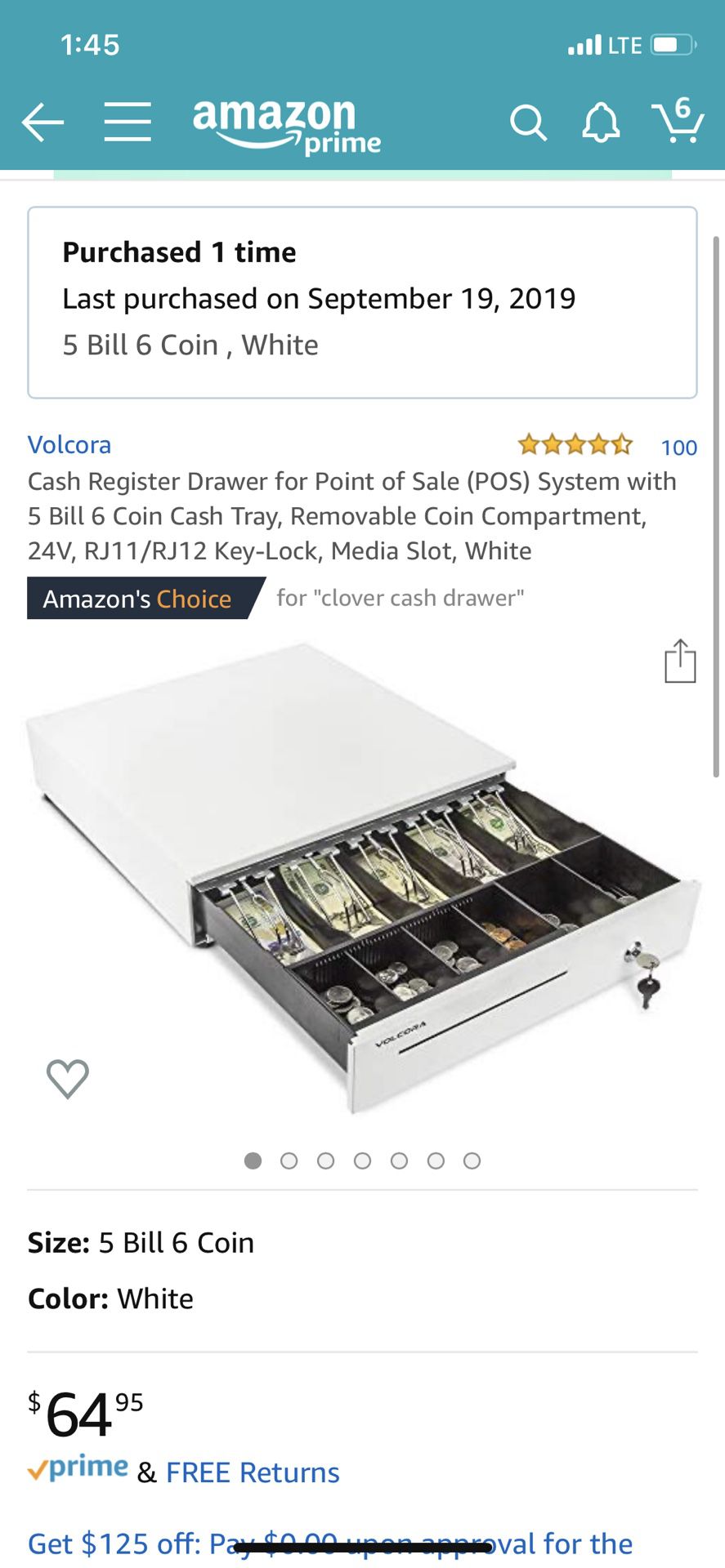 Volcora Cash Register Drawer for Point of Sale (POS) System with 5 Bill 6 Coin Cash Tray, Removable Coin Compartment,