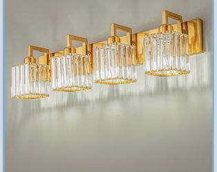 FDPBY Crystal Bathroom Vanity Light, 4-Light Gold