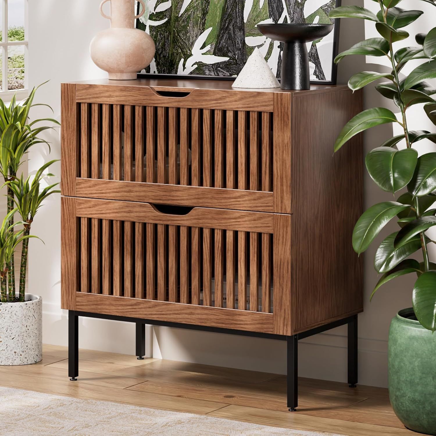 Storage Cabinet,28 Inch Farmhouse Buffet Cabinet with Metal Base and Storage Cabinets,Sideboard