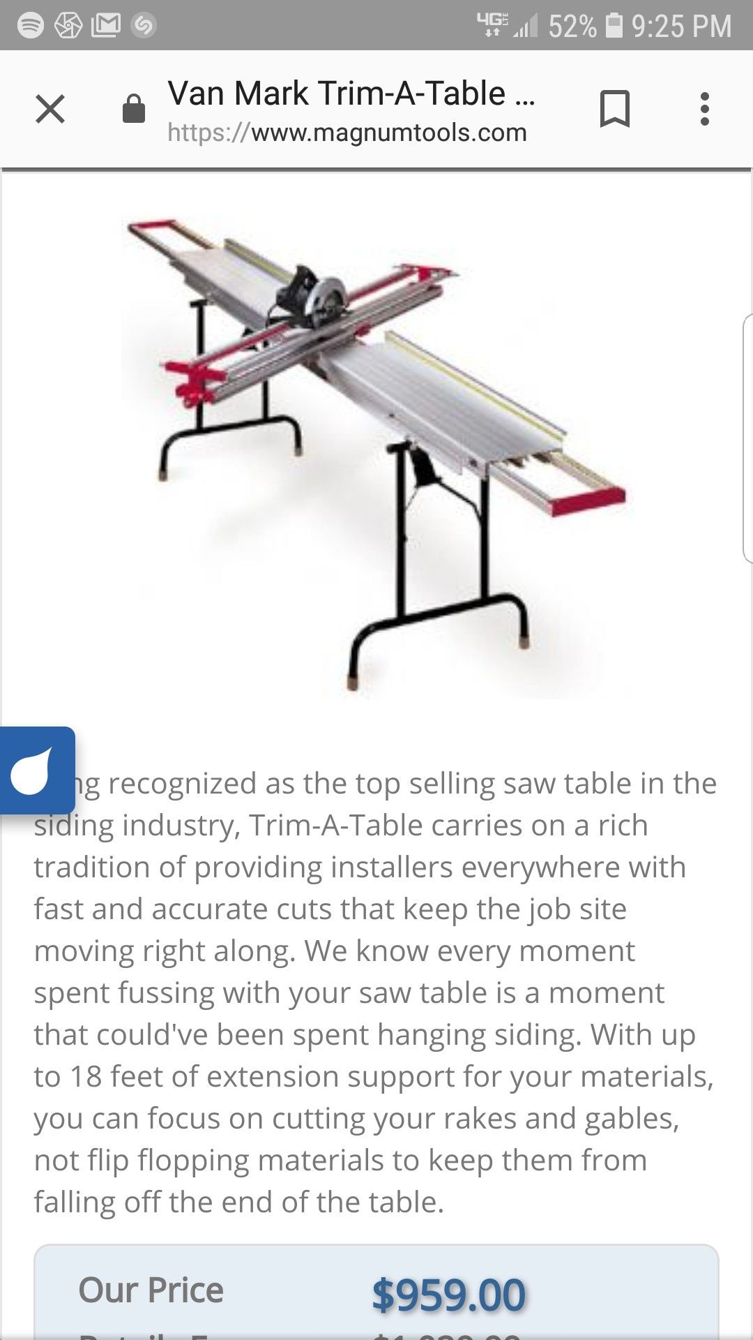 Van Mark Trim A Table 50 Series Saw Table TAT50 For Sale In Chicago 