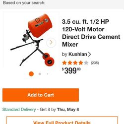 Used Cement Mixer: Kushlan 3.5 cu. ft. 120-Volt Motor