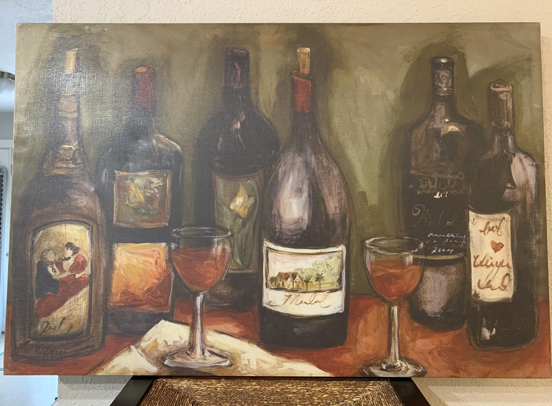 Canvas Painting Wine Bottle Art 35.5”