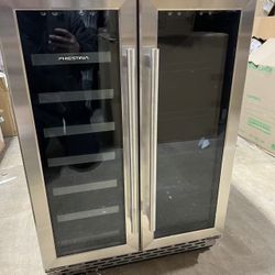 Wine and Beverage Refrigerator, 24’’ Wine Cooler- 20 Bottles&78 Cans, Built-in/Freestanding Dual Zone Wine Fridge with Glass Door, Removable Shelves f