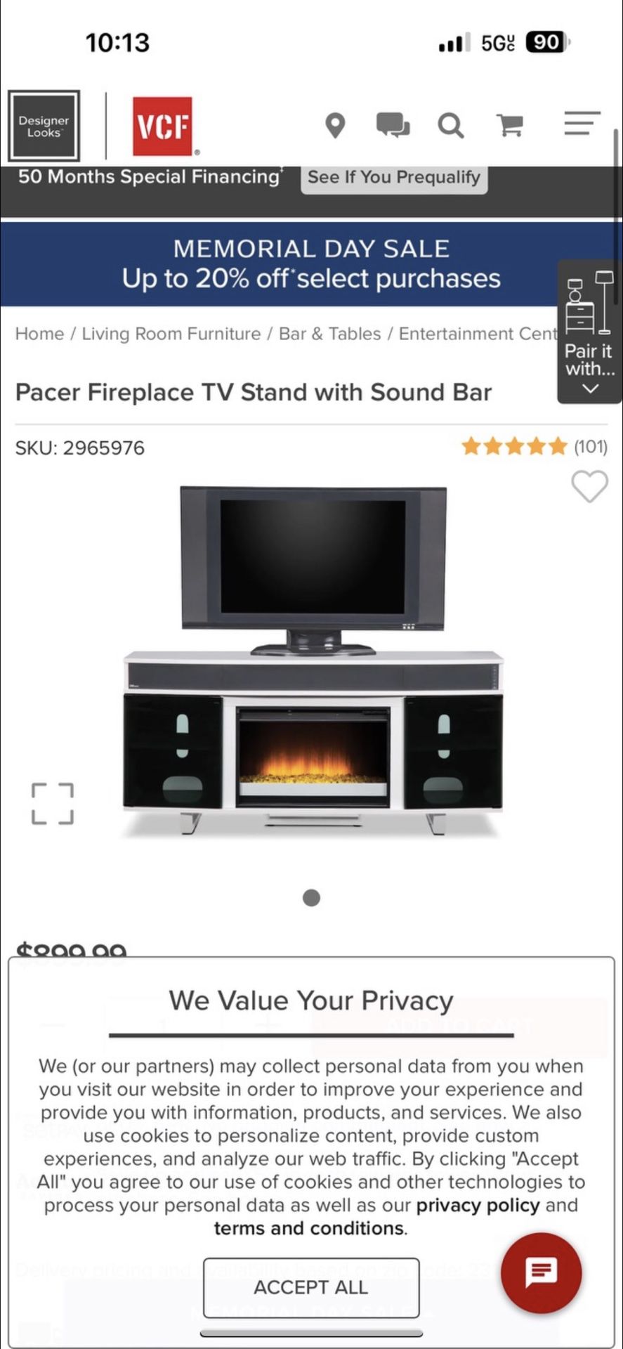 Fireplace Tv Stand with sound bar 