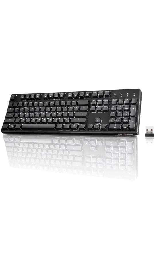 Wireless Mechanical Keyboard Ergonomic, Velocifire VM02WS 104-key Full Size with Brown Switches White Backlit & High Battery Lasting for Copywriters,