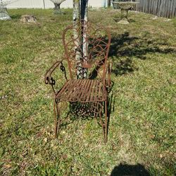 Antique French Wrought Iron Garden Armchair  Rustic Patina .