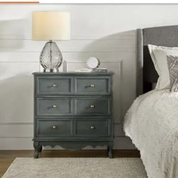 Elpenor Farmhouse Blue 30 in. H 3-Drawer Storage Cabinet Nightstand with Adjustable Feet and Solid Wood Legs （SCCL0878-BLU）