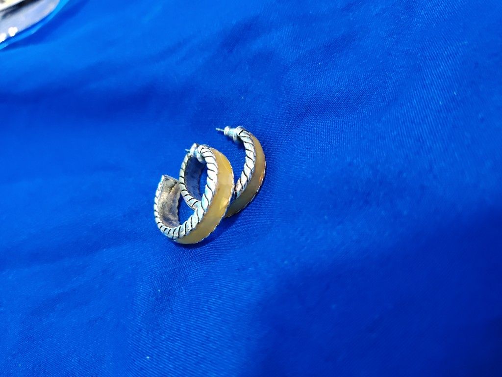 Silver And Yellow Rope Style Monet Hoops
