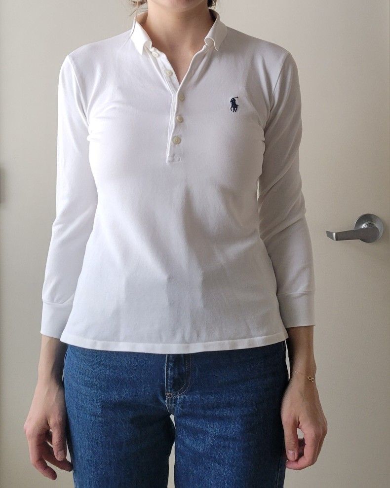 Polo Ralph Lauren Slim Fit Stretch Mesh Shirt S Women White